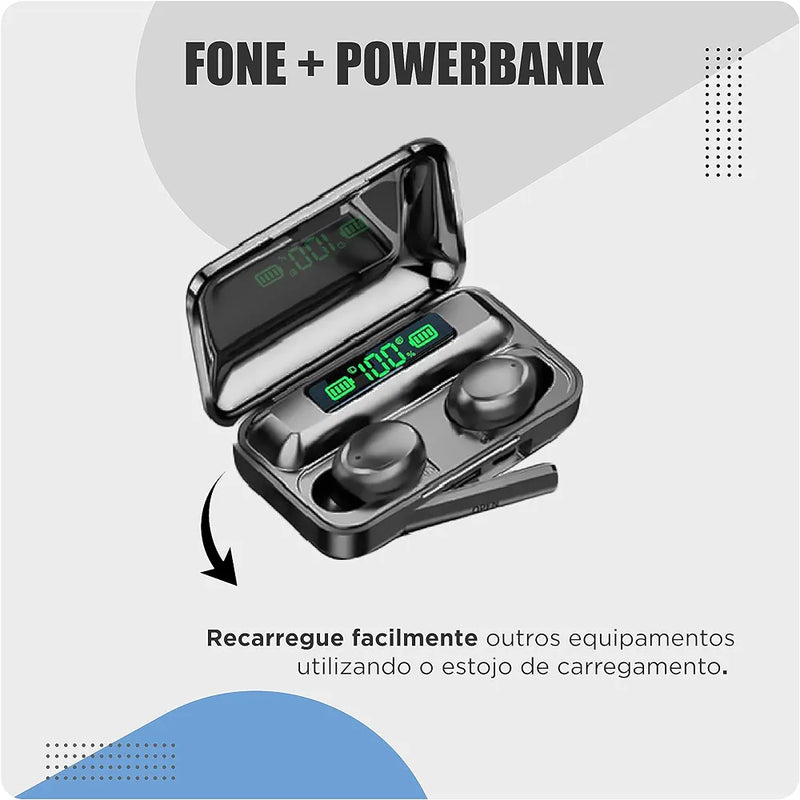 Fone de ouvido bluetooth 5.3 - Função power bank e mostrador digital