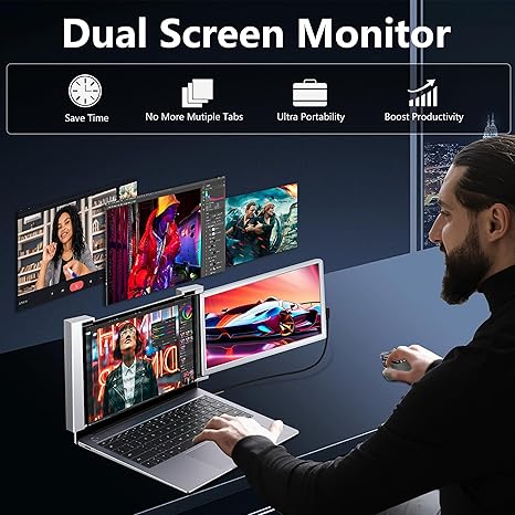 Extensor de monitor de laptop duplo de 14 polegadas - Extensor de tela portátil FHD 1080p IPS com porta USB-C e Mini HDMI, Plug & Play, fácil de transportar, tela lateral leve para laptops de 14 a