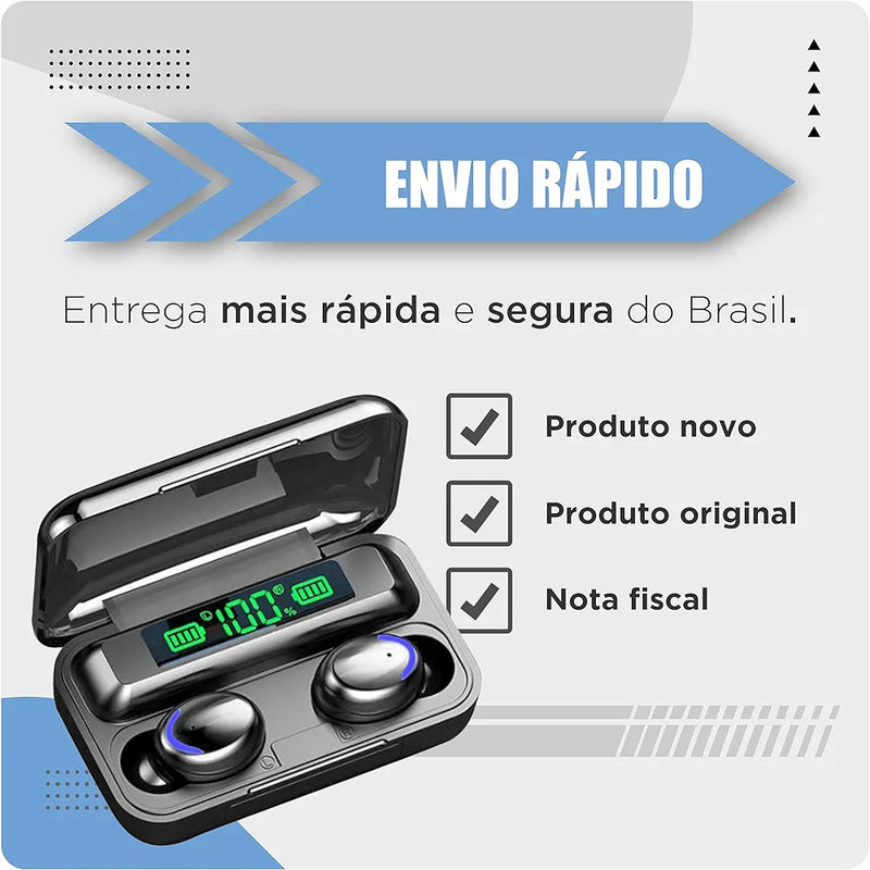 Fone de ouvido bluetooth 5.3 - Função power bank e mostrador digital